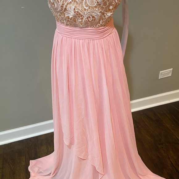 Blush Lace Chiffon Prom Long Dress Size 6 - Picture 3 of 7